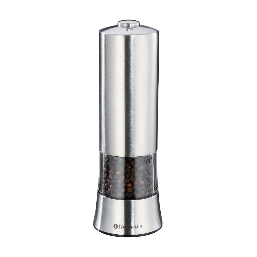 Zassenhaus M033045 Pepper Mill, 2.5" Dia., 2"W x 2"D x 7"H, Stainless Steel Body with Acrylic Top
