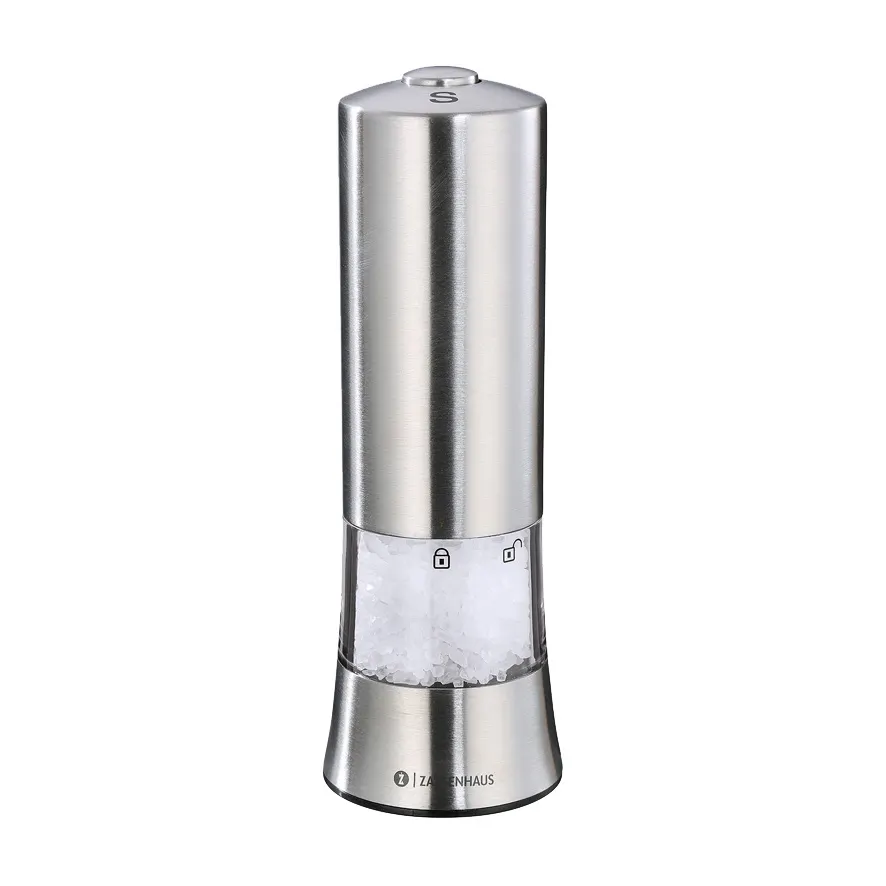 Zassenhaus M033069 - Gera Salt Mill, 2" x 2" x 7" Stainless Steel & Acrylic, 2.5" Diameter Grinder