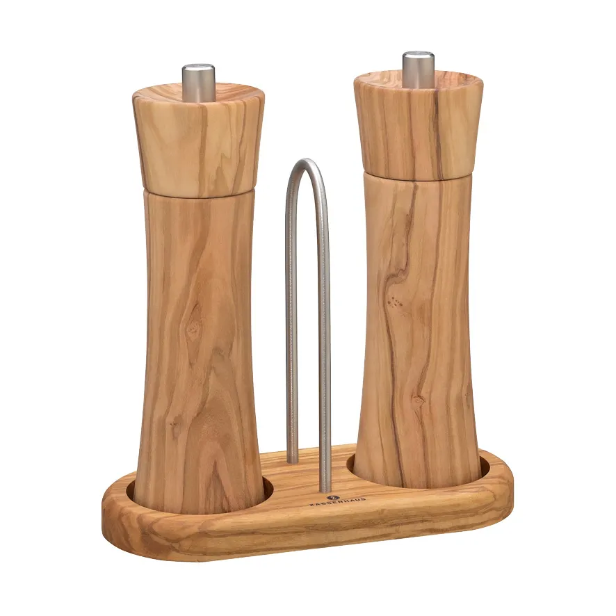 Zassenhaus M036060 Oil & Vinegar Cruet Set, 2.75"W x 7"D x 6"H Olive Wood with Wood Rack