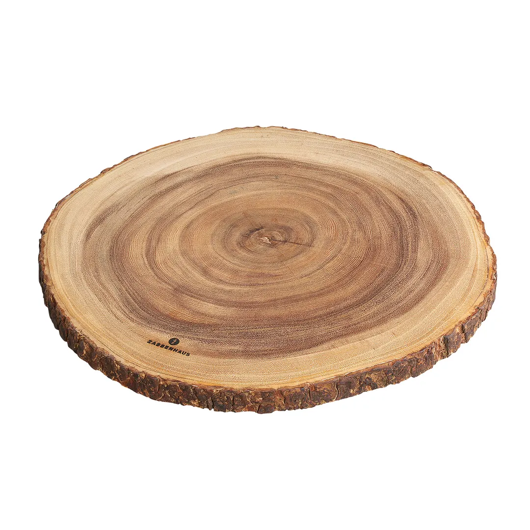 Zassenhaus M059083 - Round Acacia Wood Serving Board, 18" Dia x 1.2" H, Live Edge, No Handle