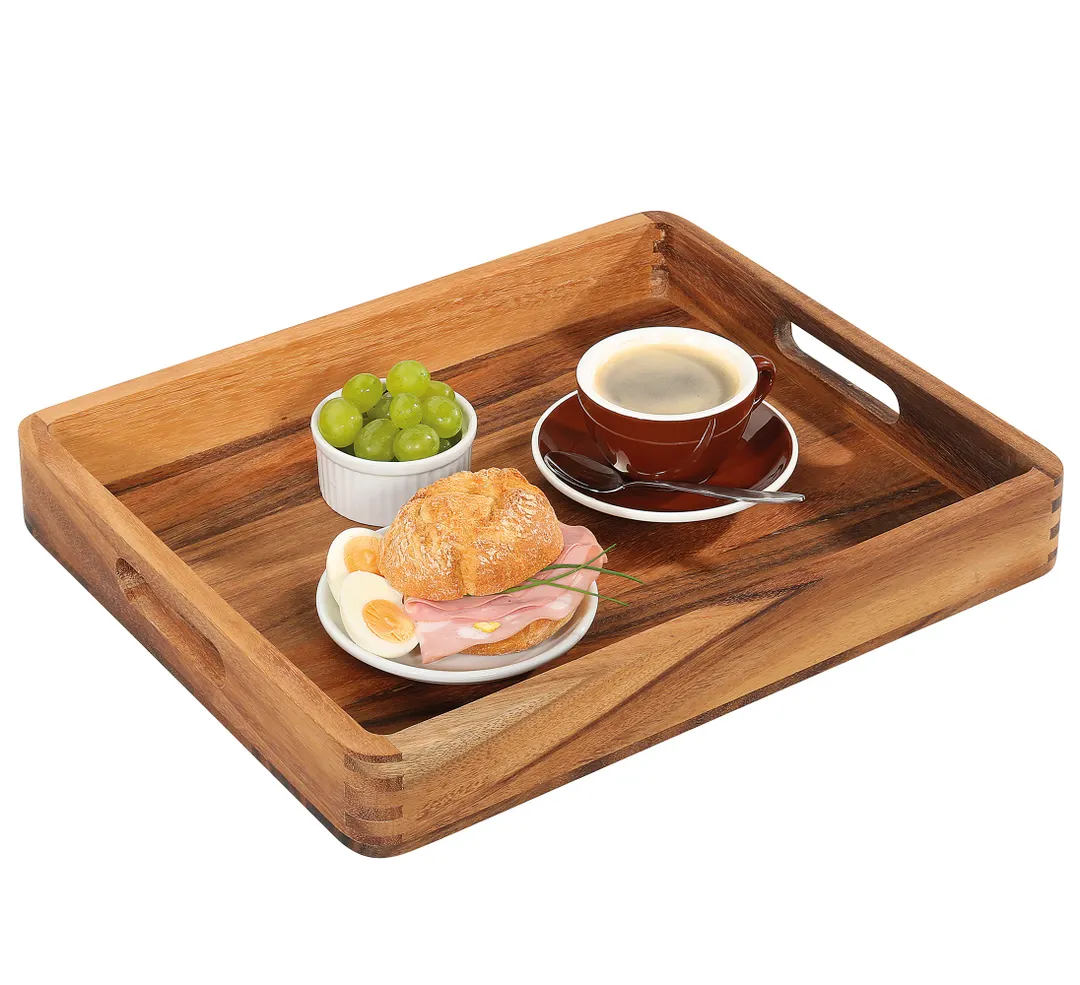 Zassenhaus M059212 Rectangular Acacia Wood Serving Tray, 20.5" x 17" x 2.4", Brown Finish