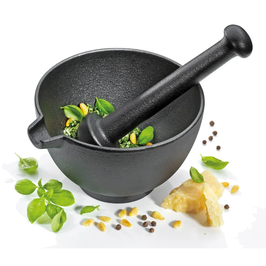 Zassenhaus M076066 - XL Cast Iron Mortar and Pestle, 6.75"W x 8"D x 3.75"H, Heavy Duty Kitchen Tool