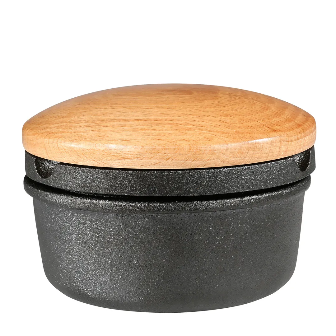 Zassenhaus M076141 XL Spice Buddy, 5.4"W x 3.8"D x 5.4"H Cast Iron with Beech Wood Lid