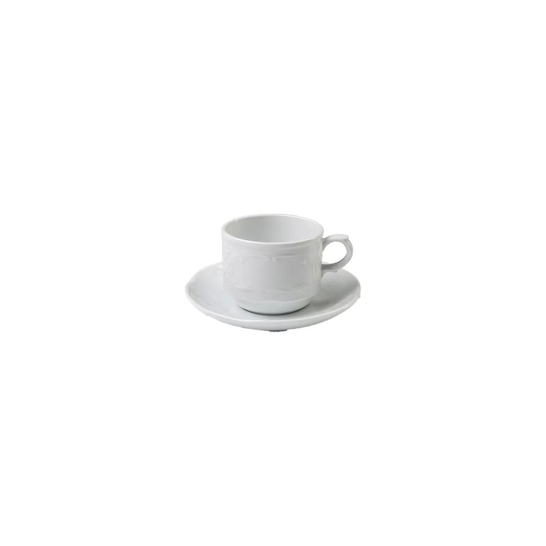 Turgla FLO15EK00 Round White Porcelain Saucer, 5" Diameter, Flora Design China Dinnerware Sets