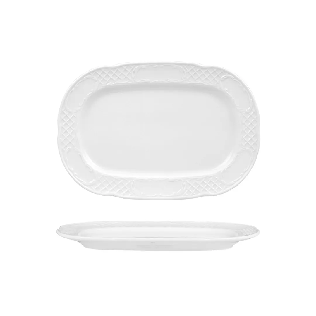 Turgla FLO34KYK00 - White Porcelain Flora Platter, 13" x 9" x 1" Serving Tray, Dinnerware