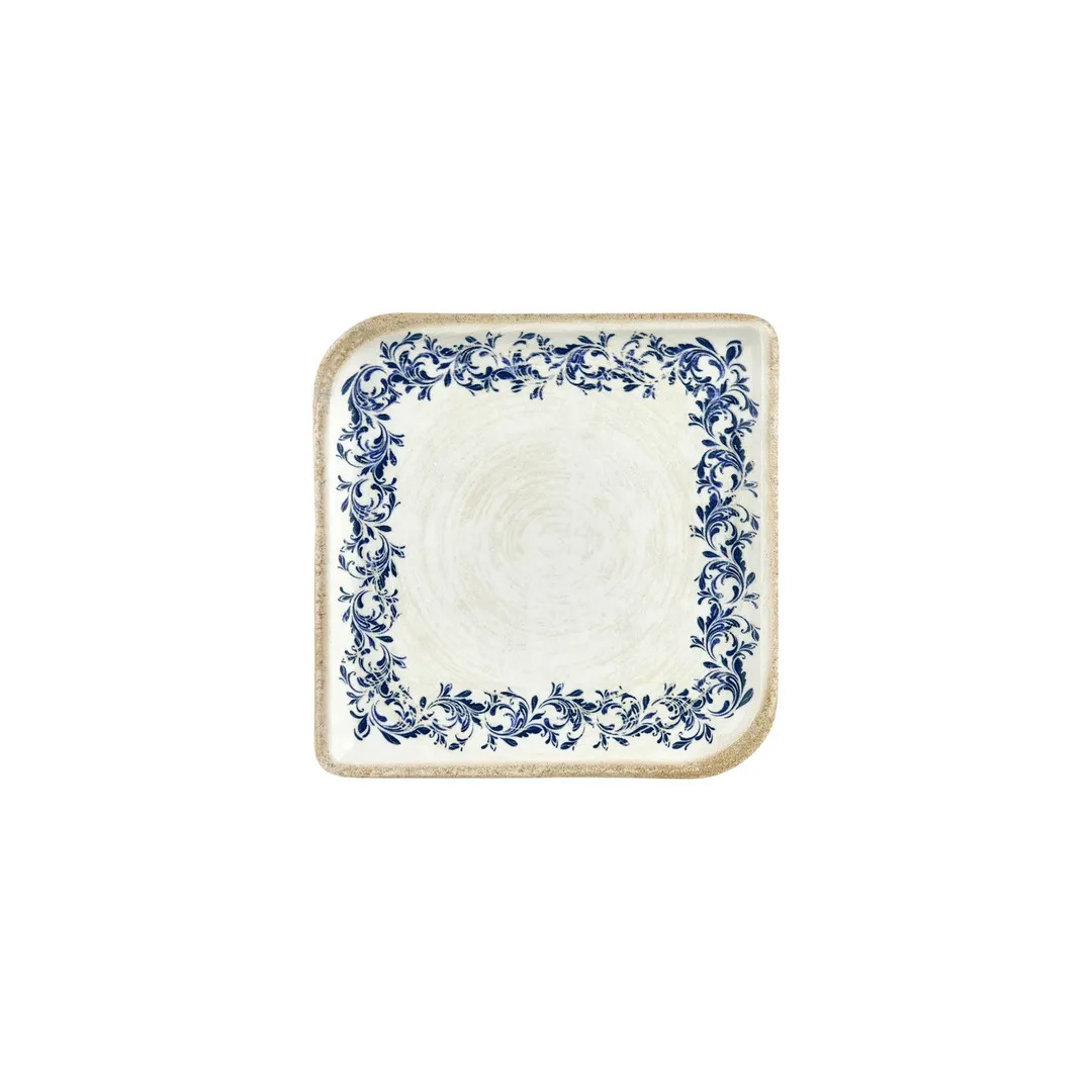 Turgla T-KRAAR25KR-12 Square China Plate, 7.5" x 7.5" Porcelain, Blue Vitrified Finish - 1/Each