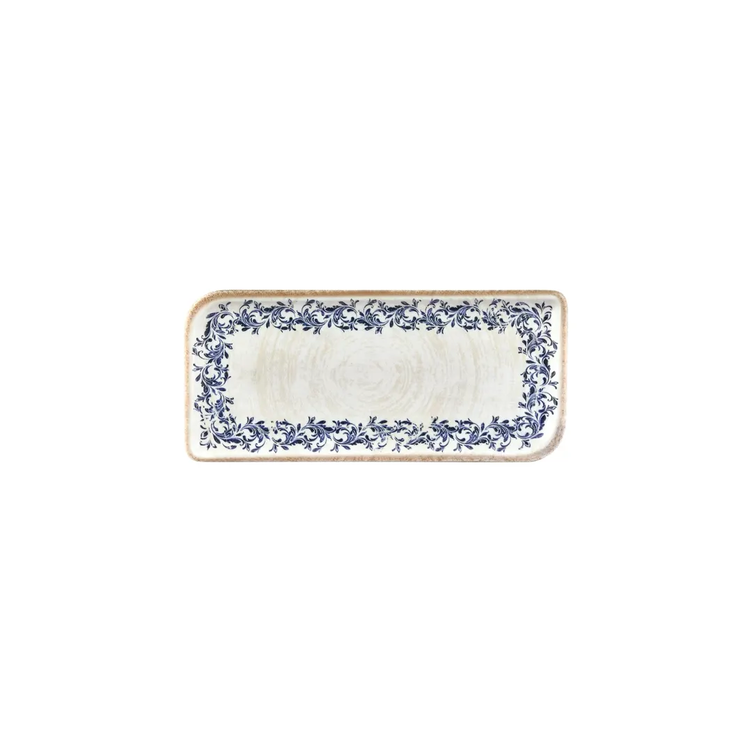 Turgla T-KRAAR28DT-12 Kario Rectangular China Plate, 9.5" x 6" Blue Vitrified Porcelain Dinnerware