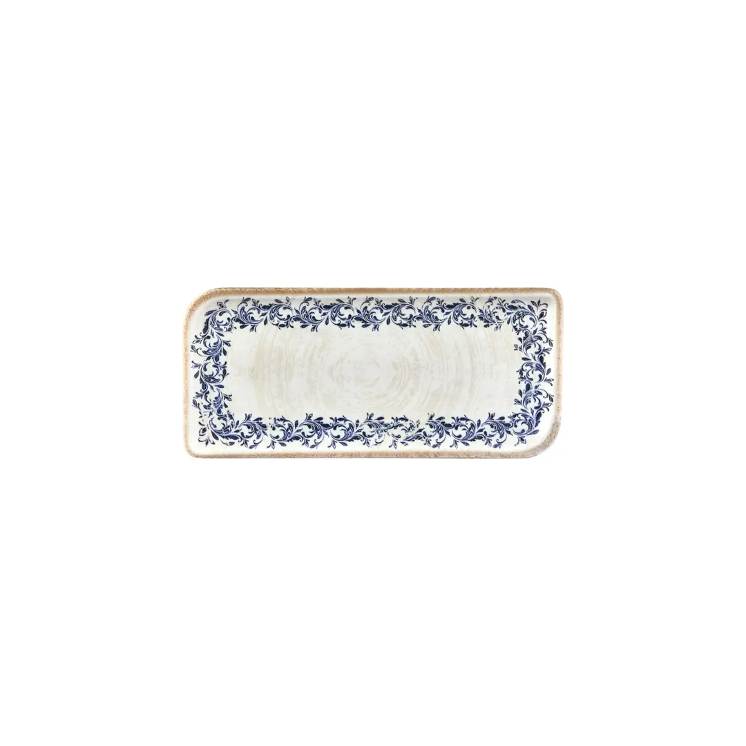 Turgla T-KRAAR28DT-12 Kario Rectangular China Plate, 9.5" x 6" Blue Vitrified Porcelain Dinnerware