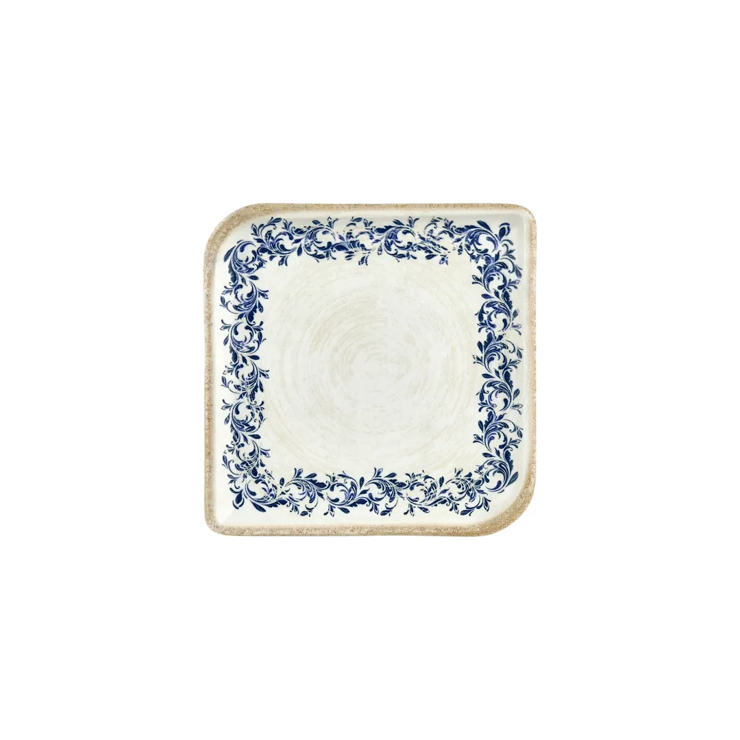 Turgla T-KRAAR30KR-6 Square China Plate, 8.75" x 8.75", Blue Vitrified Porcelain Dinnerware