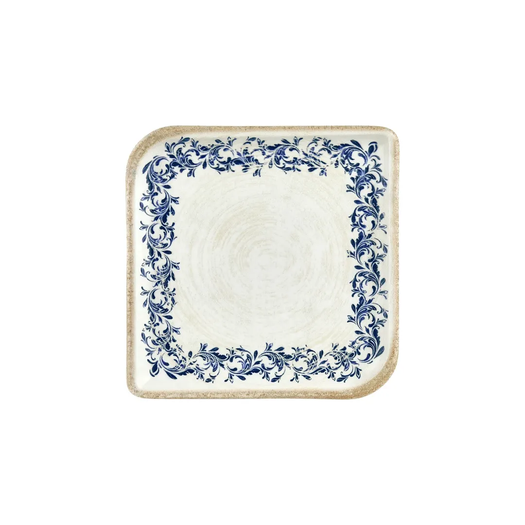 Turgla T-KRAAR34KR-6 Kario Square China Plate, 9.75" x 9.75" Porcelain, Blue Vitrified Finish