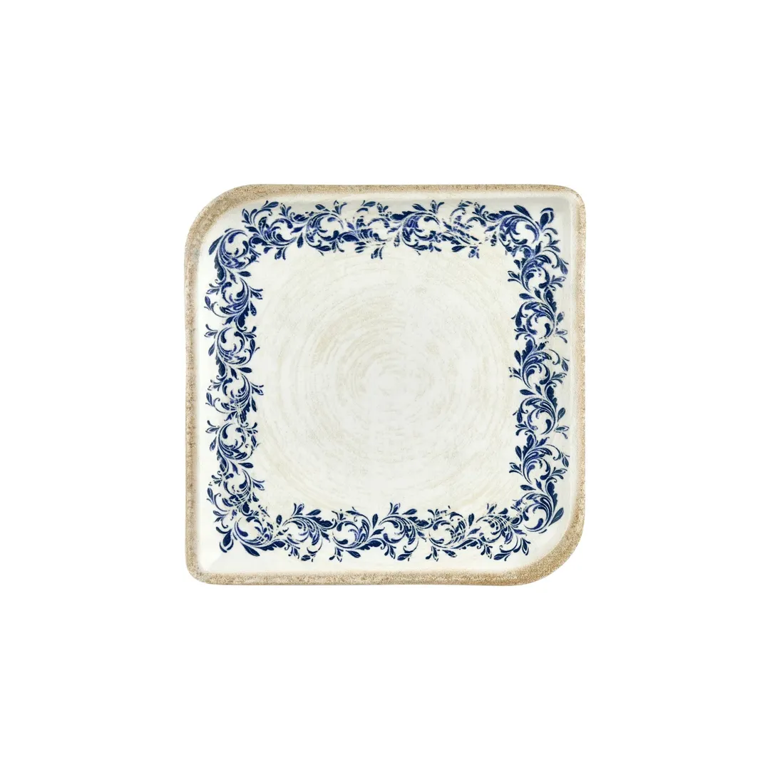 Turgla T-KRAAR34KR-6 Kario Square China Plate, 9.75" x 9.75" Porcelain, Blue Vitrified Finish