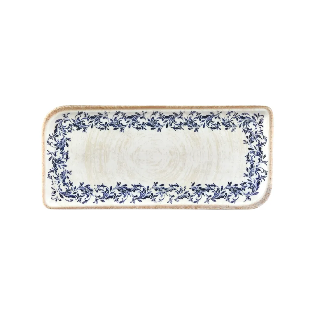 Turgla T-KRAAR38DT-6 Kario Rectangular China Platter, 13.75" x 6.25", Blue Vitrified Porcelain