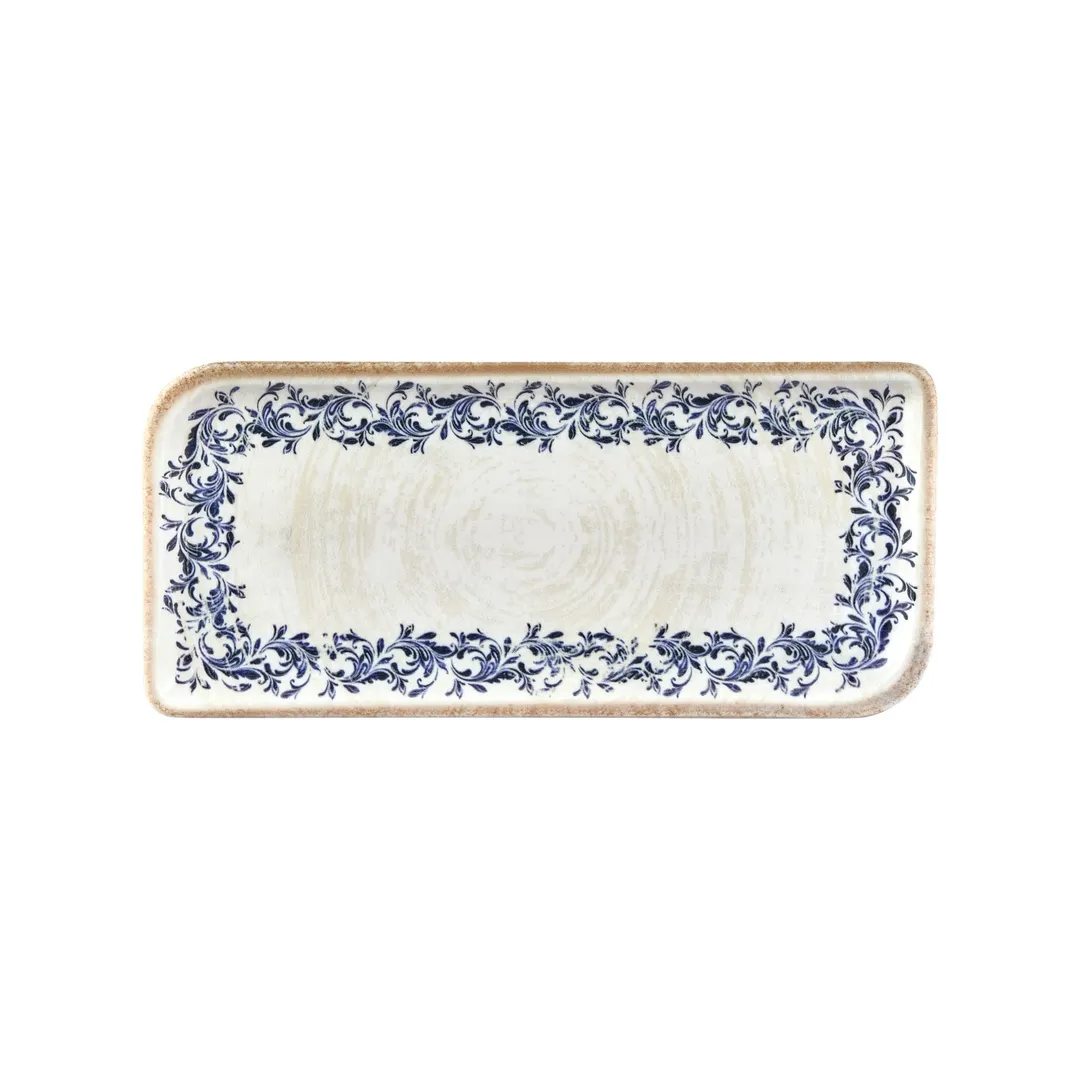 Turgla T-KRAAR38DT-6 Kario Rectangular China Platter, 13.75" x 6.25", Blue Vitrified Porcelain