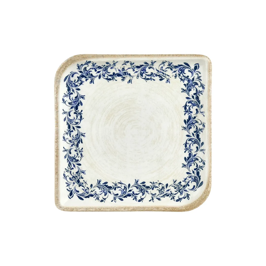 Turgla T-KRAAR38KR-6 Square China Plate, 11" x 11", Blue Vitrified Porcelain Dinnerware