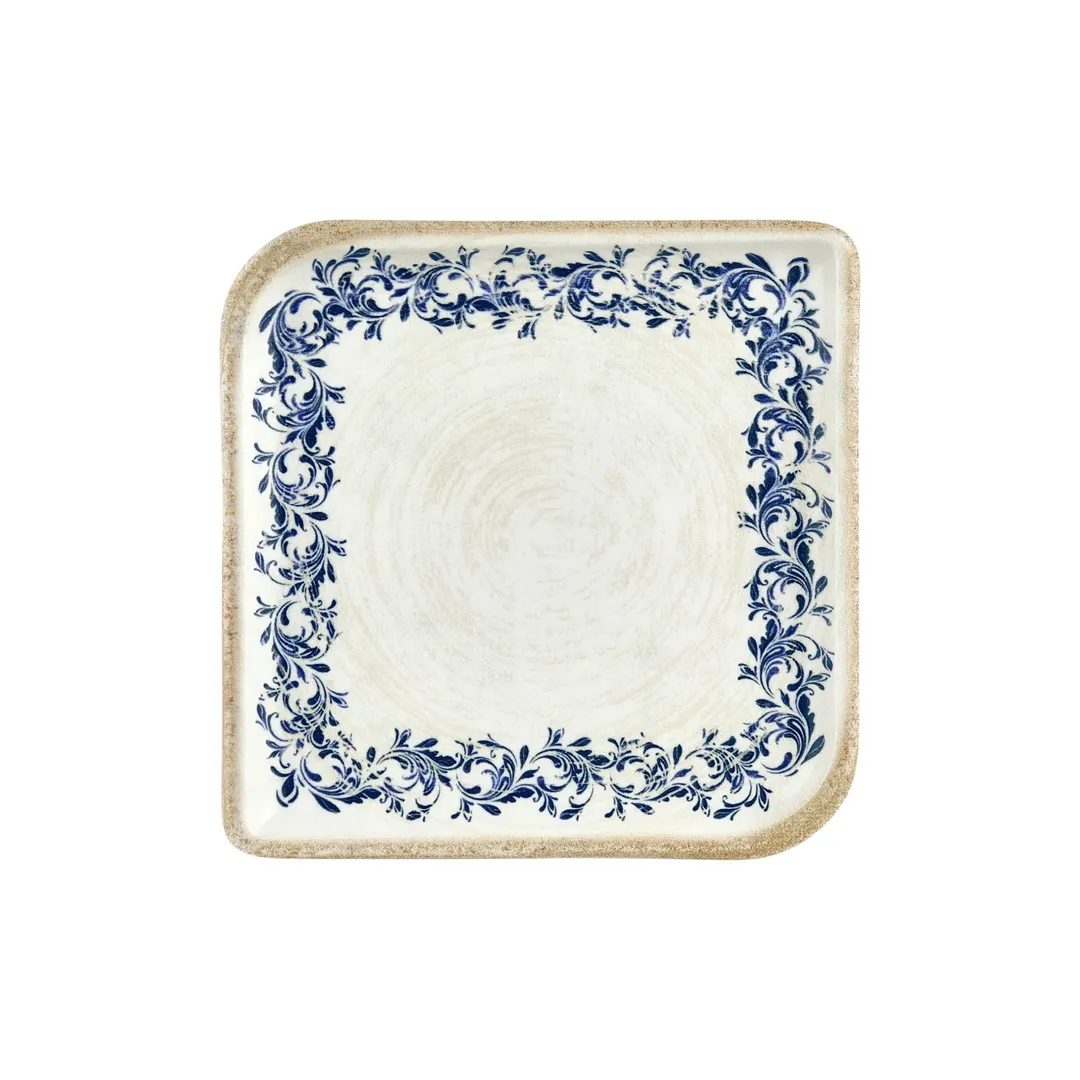 Turgla T-KRAAR38KR-6 Square China Plate, 11" x 11", Blue Vitrified Porcelain Dinnerware