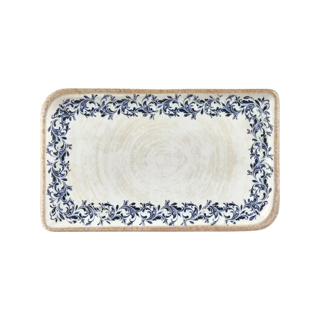 Turgla T-KRAAR40DT-6 Rectangular China Platter, 13.75" x 8.25", Blue Vitrified Porcelain