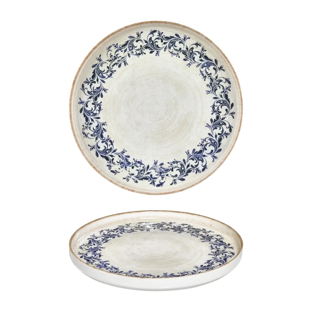 Turgla T-KRAHL27RD-6 Kario Round China Plate, 10.75" Diameter, Porcelain, Blue Vitrified Finish