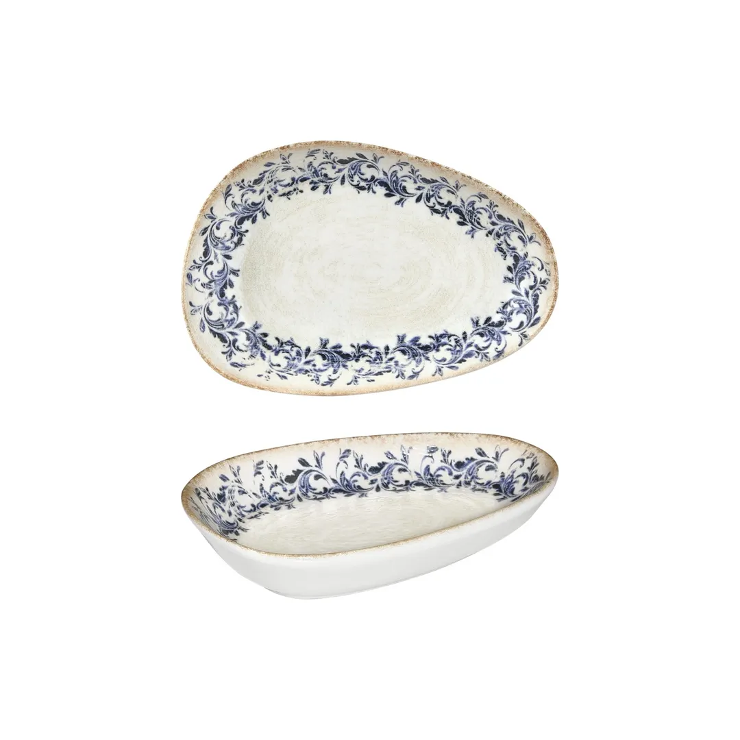 Turgla T-KRAIS16OV-12 Kario Porcelain Platter, Organic Blue, 6.25" x 4" x 1.25" Vitrified, Dinnerware