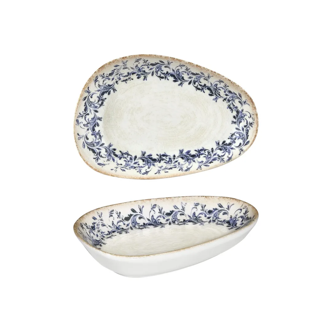 Turgla T-KRAIS19OV-12 Kario Platter, 7.5" x 4.75" x 1.5" H, Organic Blue Vitrified Porcelain