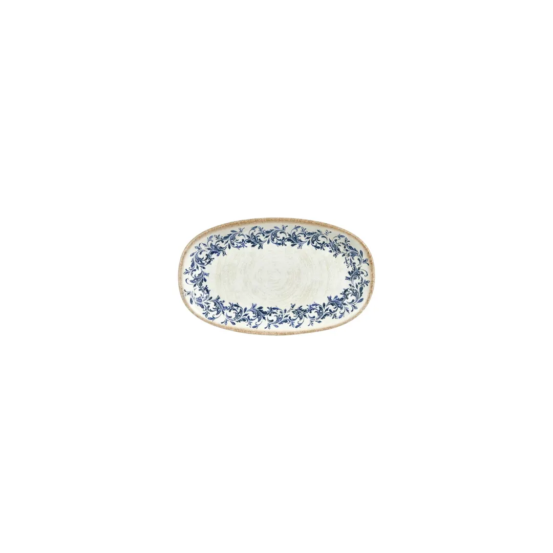 Turgla T-KRAZT15OV-12 Kario Oval China Platter, 6" x 3.5" x 0.75" H, Blue Vitrified Porcelain