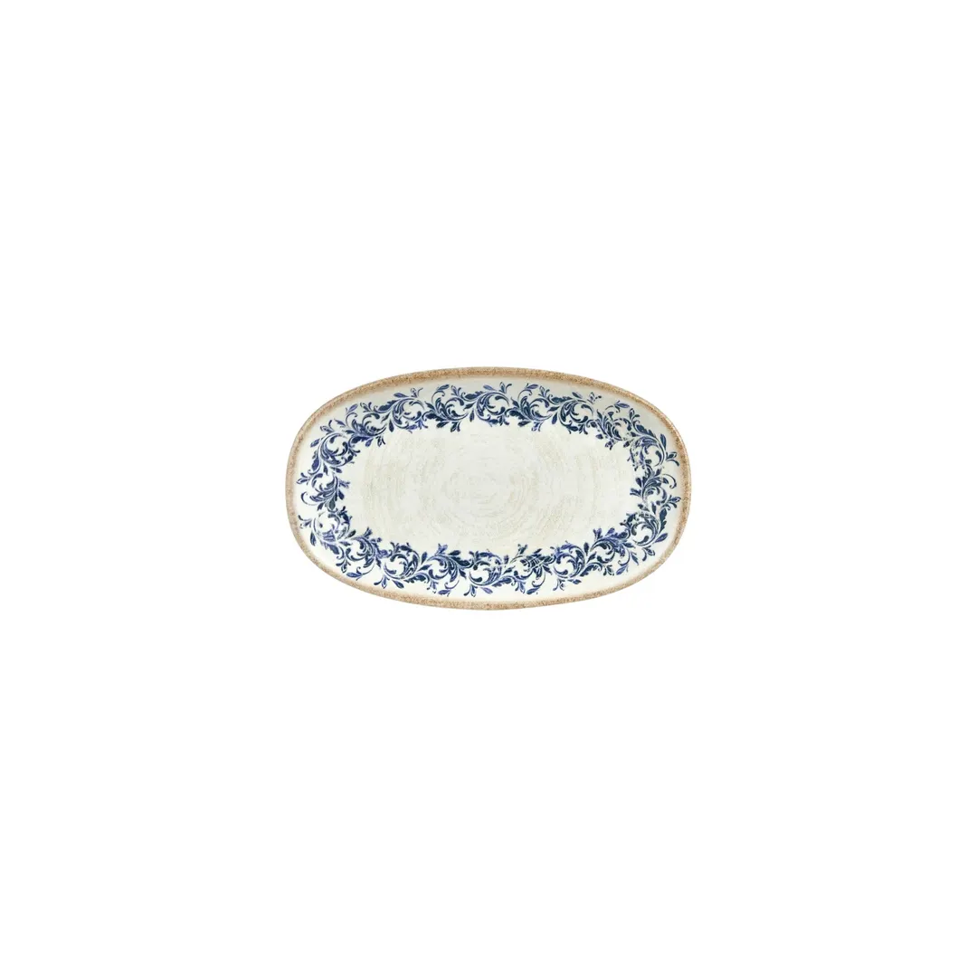 Turgla T-KRAZT19OV-12 Oval Kario Platter, 7.5" x 4.25" x 1" Organic Blue Vitrified Porcelain - 1/Each