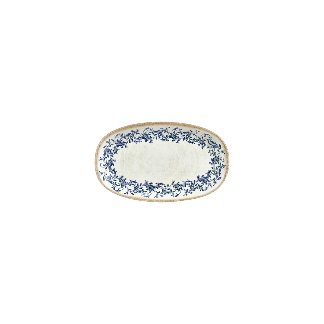 Turgla T-KRAZT19OV-12 Oval Kario Platter, 7.5" x 4.25" x 1" Organic Blue Vitrified Porcelain - 1/Each