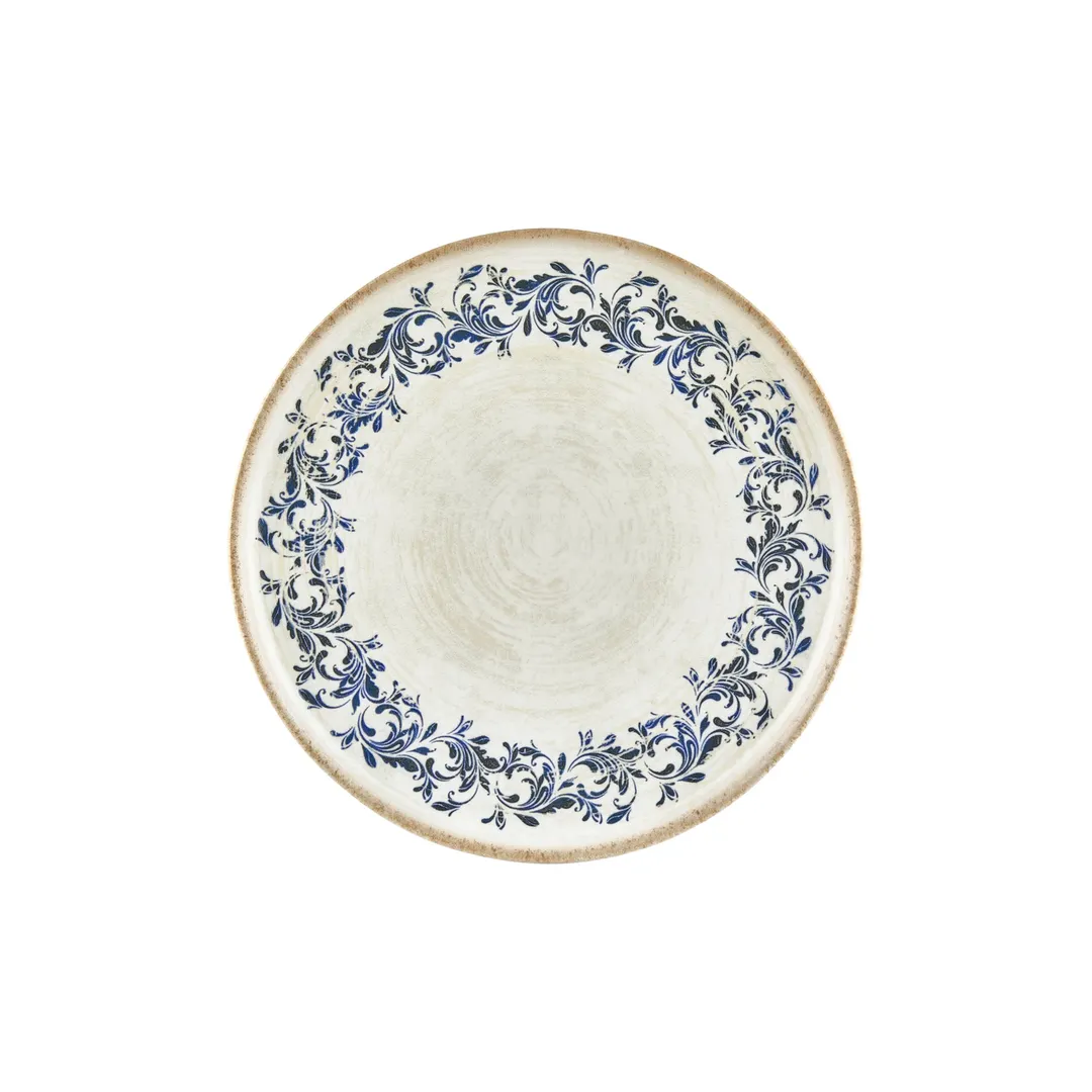 Turgla T-KRAZT27DZ-12 Kario Round China Plate, 10.75" Diameter, Blue Vitrified Porcelain Dinnerware