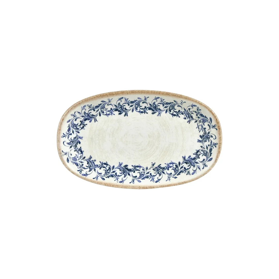 Turgla T-KRAZT29OV-6 Oval China Platter, 11.5" x 7" x 1.25" Porcelain, Blue Finish - 1/Each