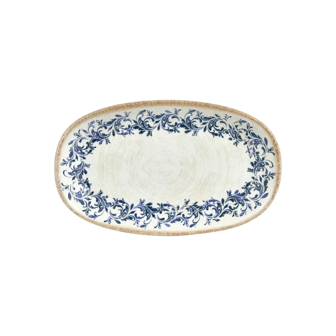 Turgla T-KRAZT34OV-6 Oval China Platter, 13.5" x 8" x 1.5" Porcelain Blue Finish - 1/Each