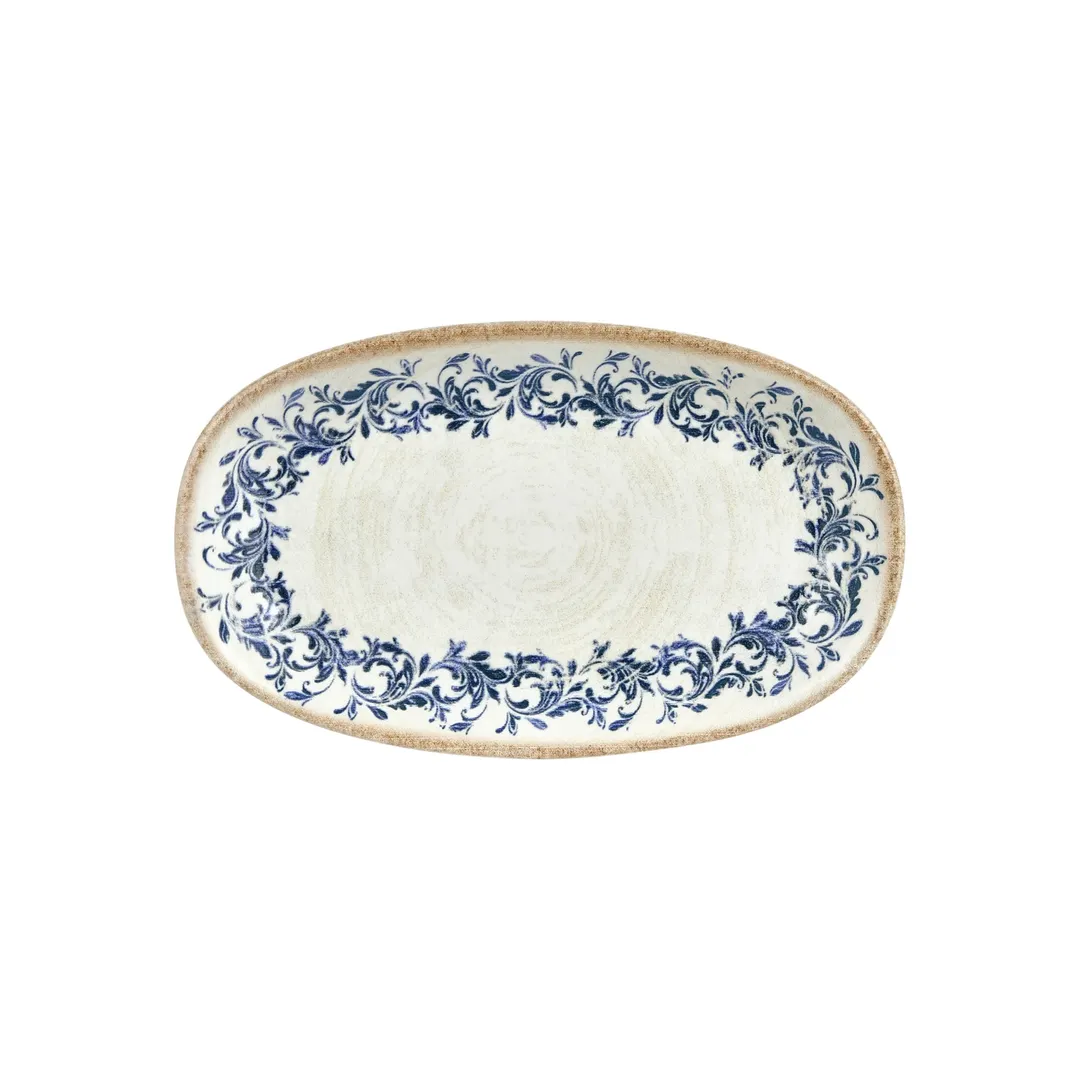 Turgla T-KRAZT34OV-6 Oval China Platter, 13.5" x 8" x 1.5" Porcelain Blue Finish - 1/Each
