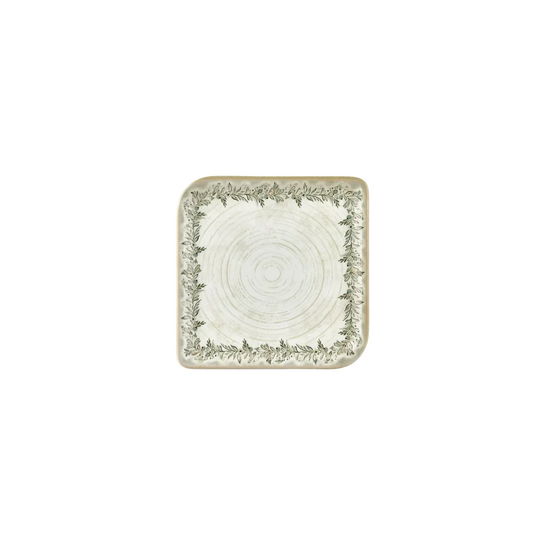 Turgla T-OLVAR25KR-12 Square Oliva China Plate, 7.5" x 7.5" Porcelain, Green Vitrified Finish