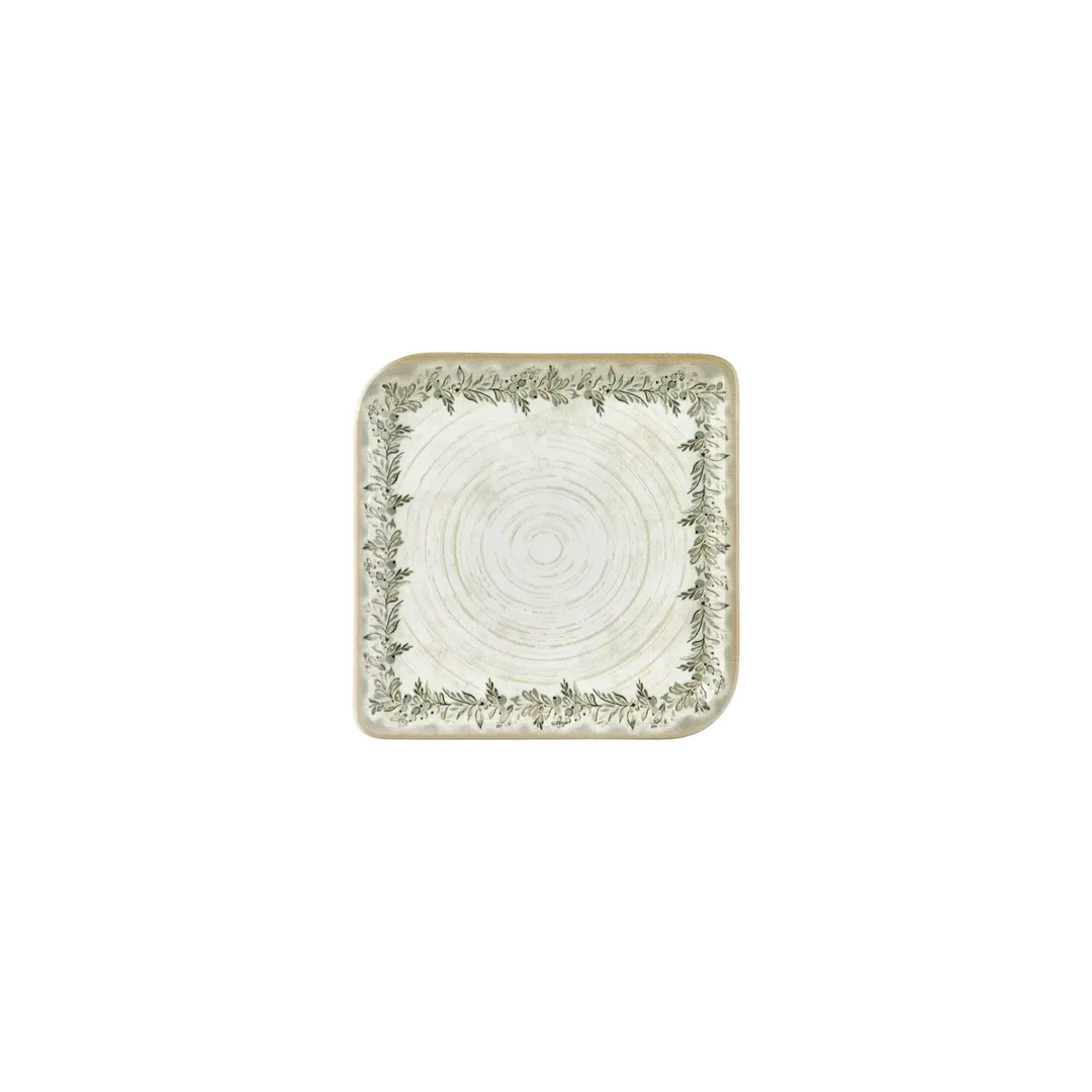 Turgla T-OLVAR25KR-12 Square Oliva China Plate, 7.5" x 7.5" Porcelain, Green Vitrified Finish