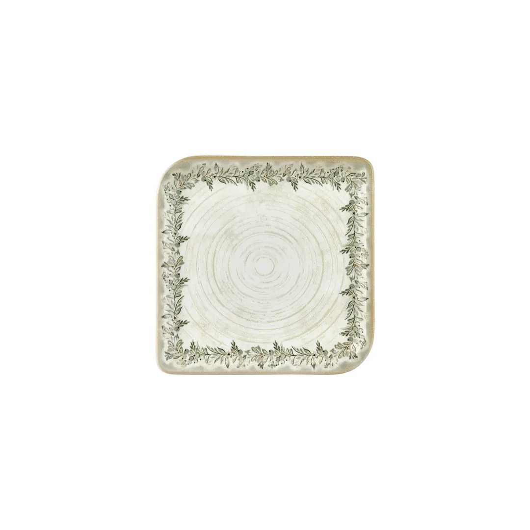 Turgla T-OLVAR30KR-6 Square Porcelain Plate, 8.75" x 8.75", Green Vitrified Dinnerware
