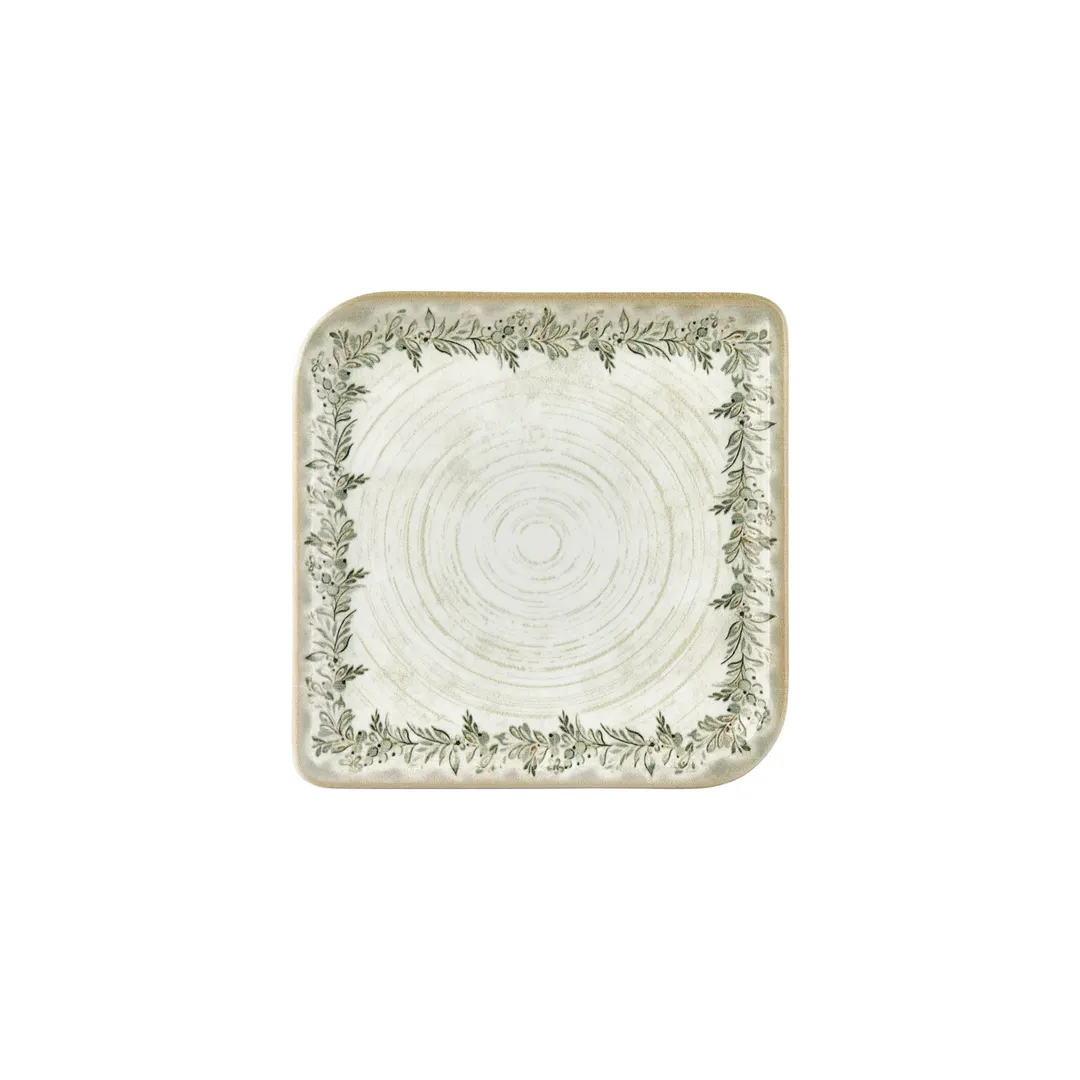 Turgla T-OLVAR34KR-6 Square Green China Plate, 9.75" x 9.75" Vitrified Porcelain Dinnerware