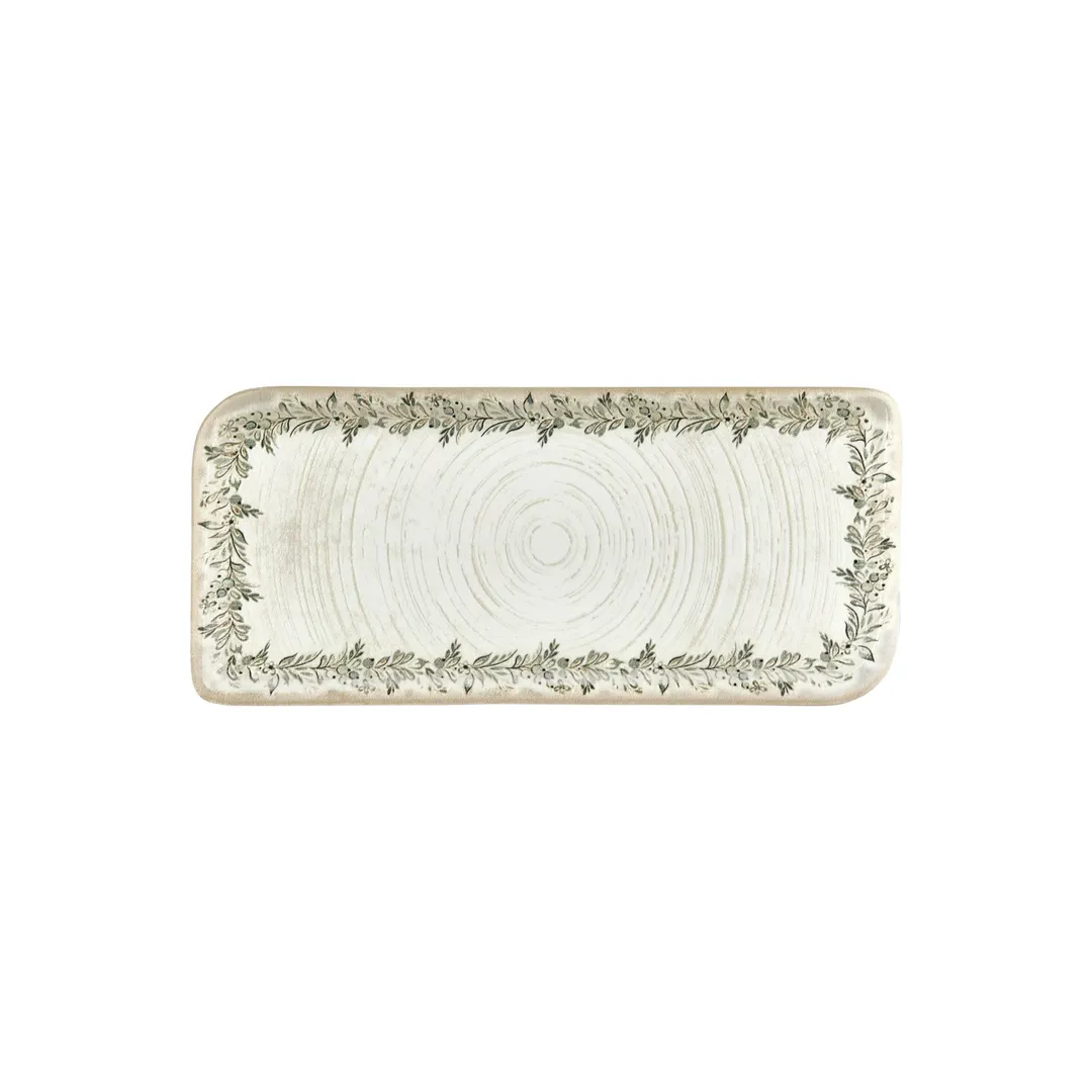 Turgla T-OLVAR38DT-6 Oliva Rectangular China Platter, 13.75" x 6.25", Green Vitrified Porcelain