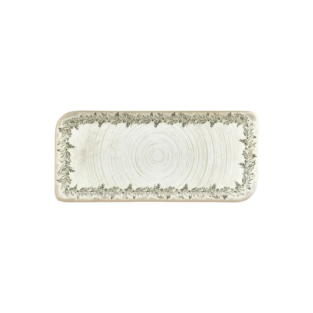 Turgla T-OLVAR38DT-6 Oliva Rectangular China Platter, 13.75" x 6.25", Green Vitrified Porcelain