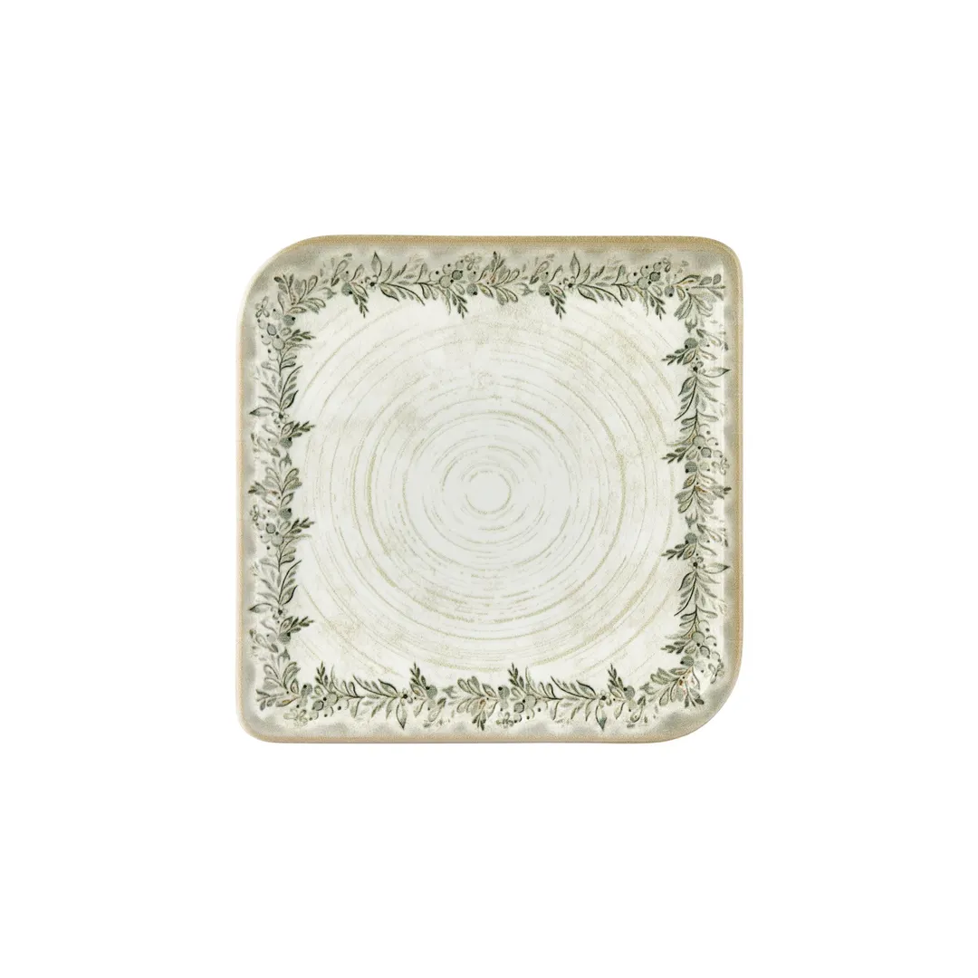 Turgla T-OLVAR38KR-6 Oliva Deep Square Plate, 11" x 11" Porcelain, Green Vitrified Finish