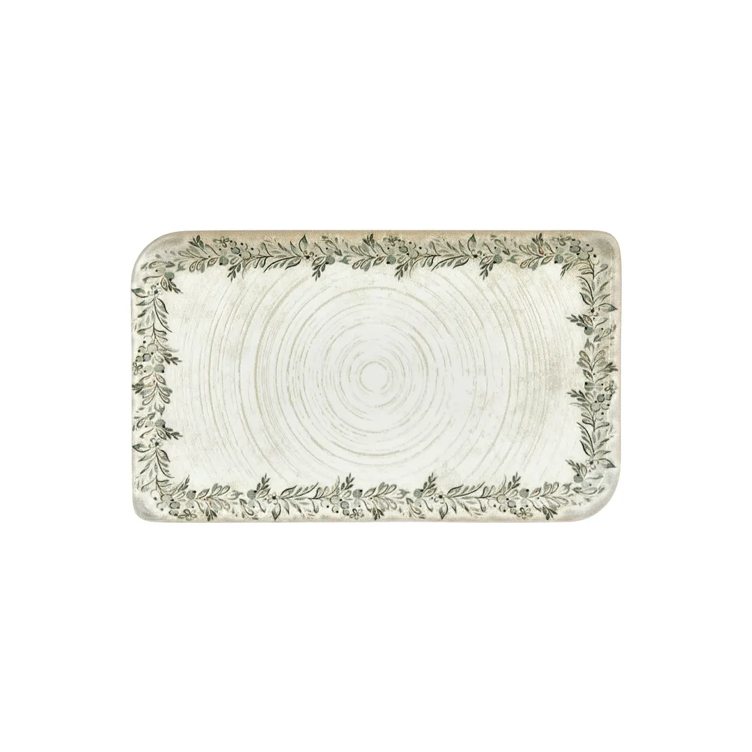 Turgla T-OLVAR40DT-6 Oliva Rectangular China Platter, 13.75" x 8.25", Green Vitrified Porcelain