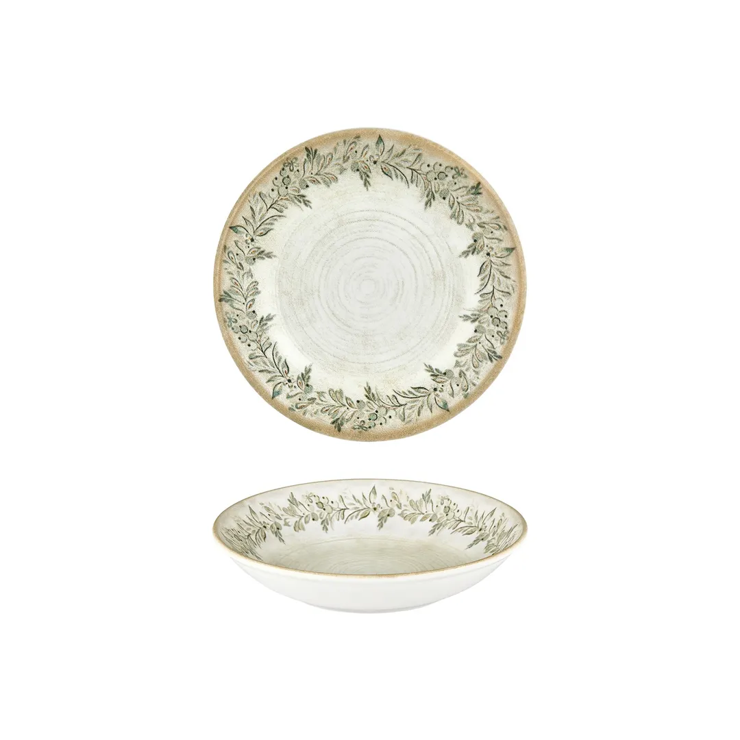 Turgla T-OLVFL23CK-6 Oliva Deep Round China Plate, 9" x 1.75" , 34 oz, Green Vitrified Porcelain