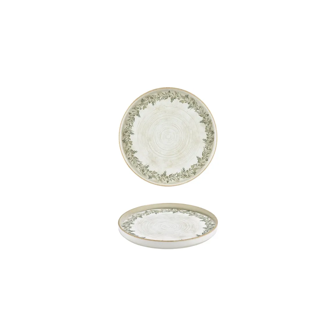 Turgla T-OLVHL16RD-6 - Oliva Round China Plate, 6.25" Diameter, Porcelain, Green Vitrified Finish