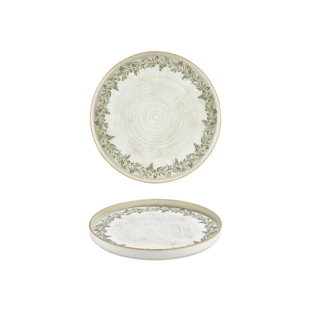 Turgla T-OLVHL23RD-6 Oliva Round Plate, 9" Diameter Green Vitrified Porcelain Dinnerware