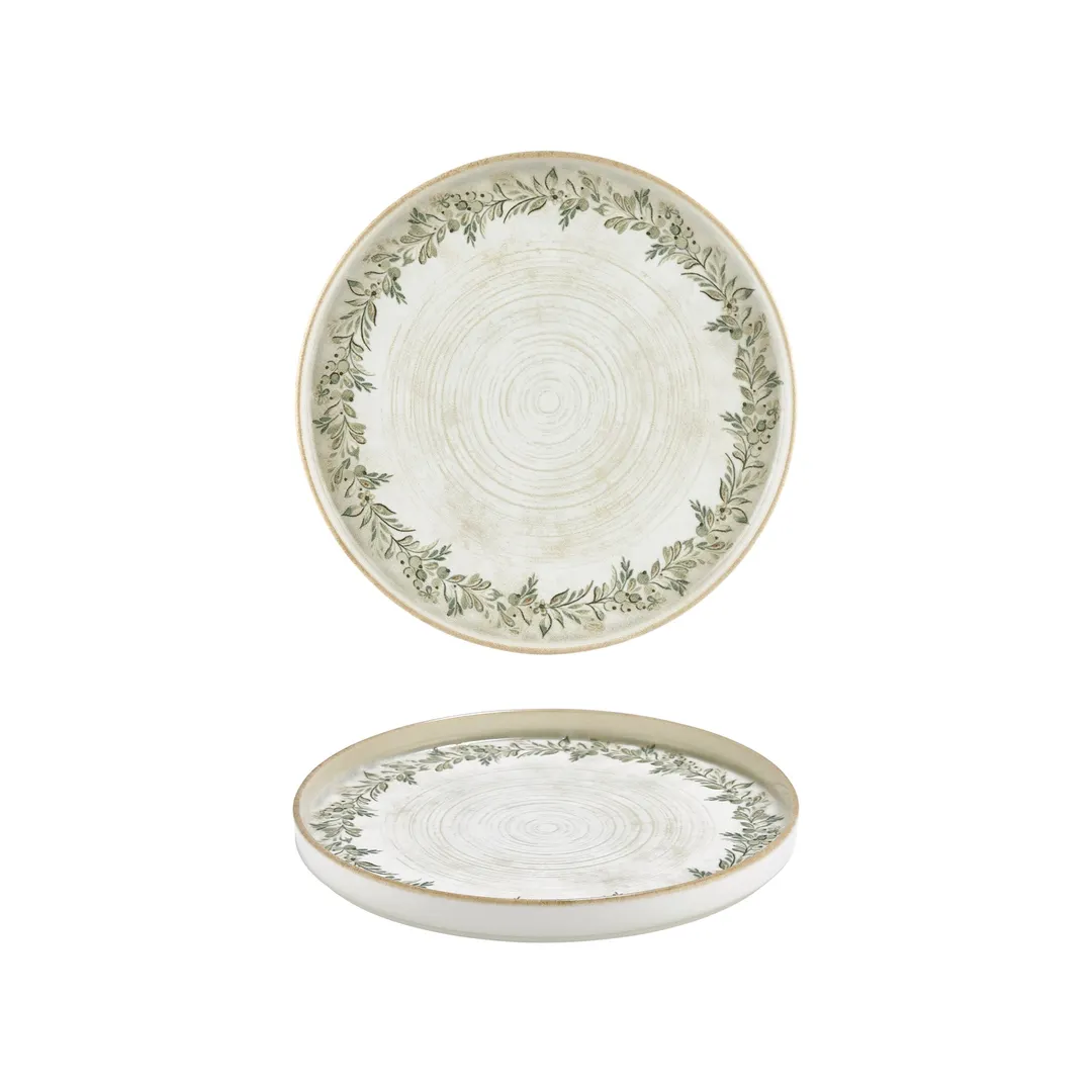Turgla T-OLVHL25RD-6 Oliva Round China Plate, 9.75" Diameter, Porcelain, Green Vitrified Finish