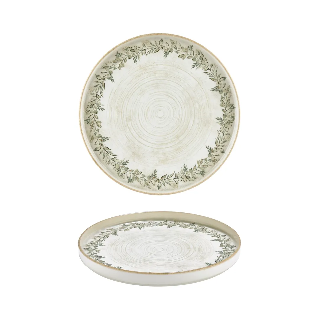 Turgla T-OLVHL27RD-6 Oliva Round China Plate, 10.75" Diameter, Green Vitrified Porcelain