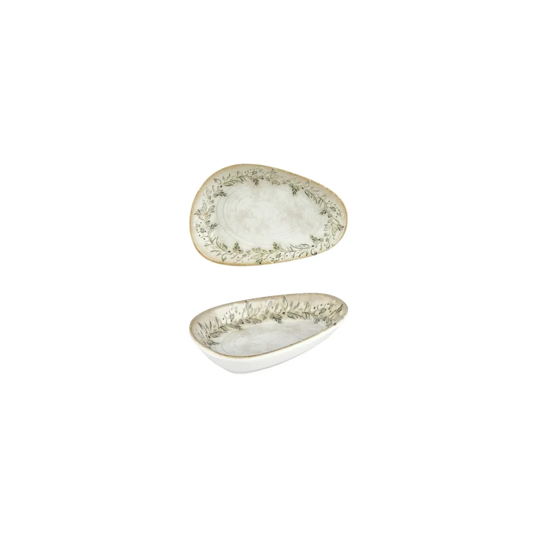 Turgla T-OLVIS16OV-12 Oliva Porcelain Platter, 6.25" x 4" x 1.25" Organic Green Vitrified Finish