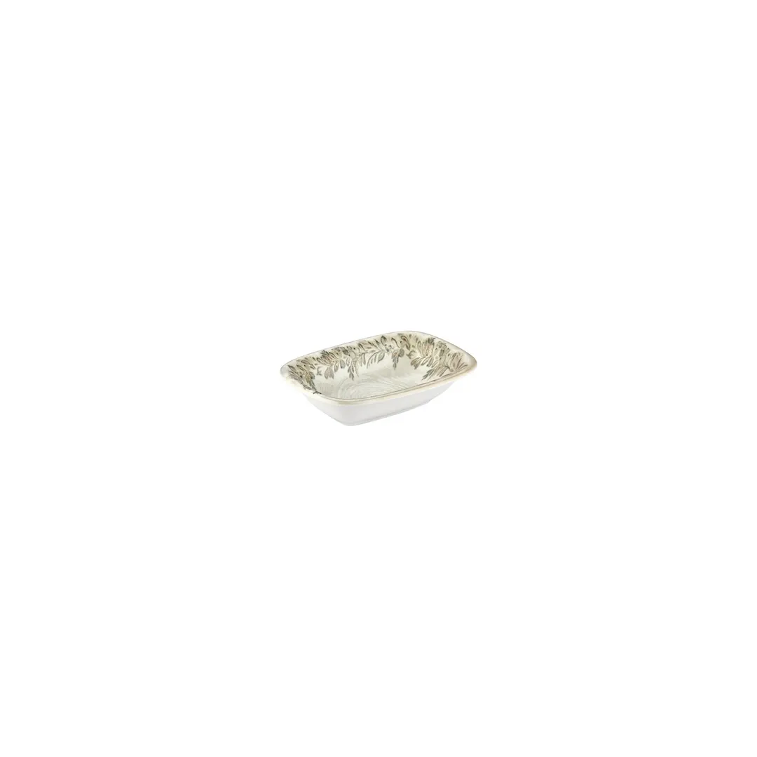 Turgla T-OLVZT14DKY-12 Oliva Deep Rectangular Plate, 5.5" x 4" Porcelain, Green Vitrified Finish