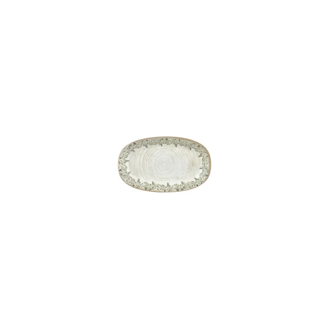 Turgla T-OLVZT15OV-12 Olive Oval China Platter, 6" x 4" Porcelain, Green Vitrified Finish - 1/Each