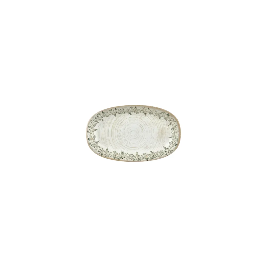 Turgla T-OLVZT19OV-12 Oval Porcelain Platter, 7.5" x 4.25" x 1" Green Vitrified Finish - 1/Each