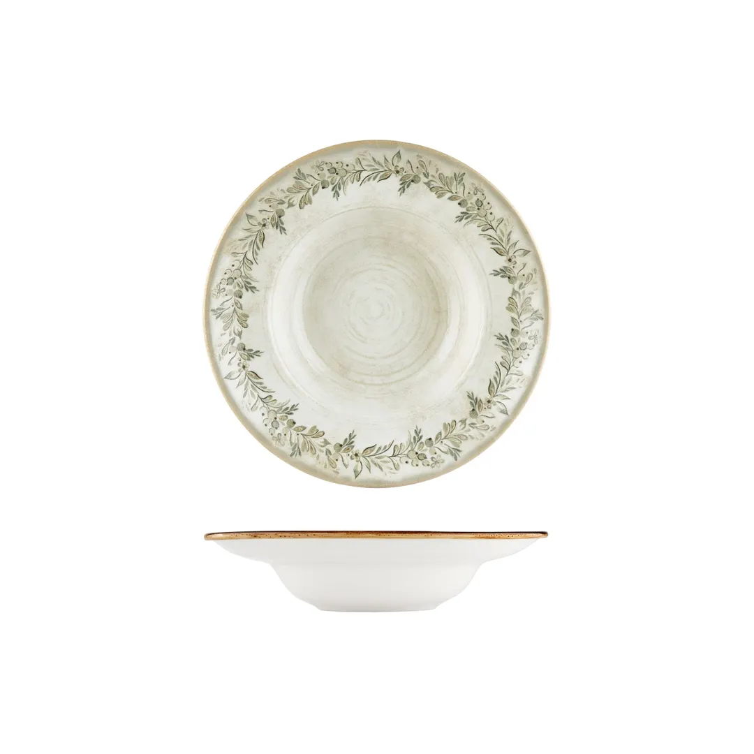 Turgla T-OLVZT25CK-6 Oliva Deep Round Plate, 9.75" Dia x 2.25" H, 14 oz Green Vitrified Porcelain