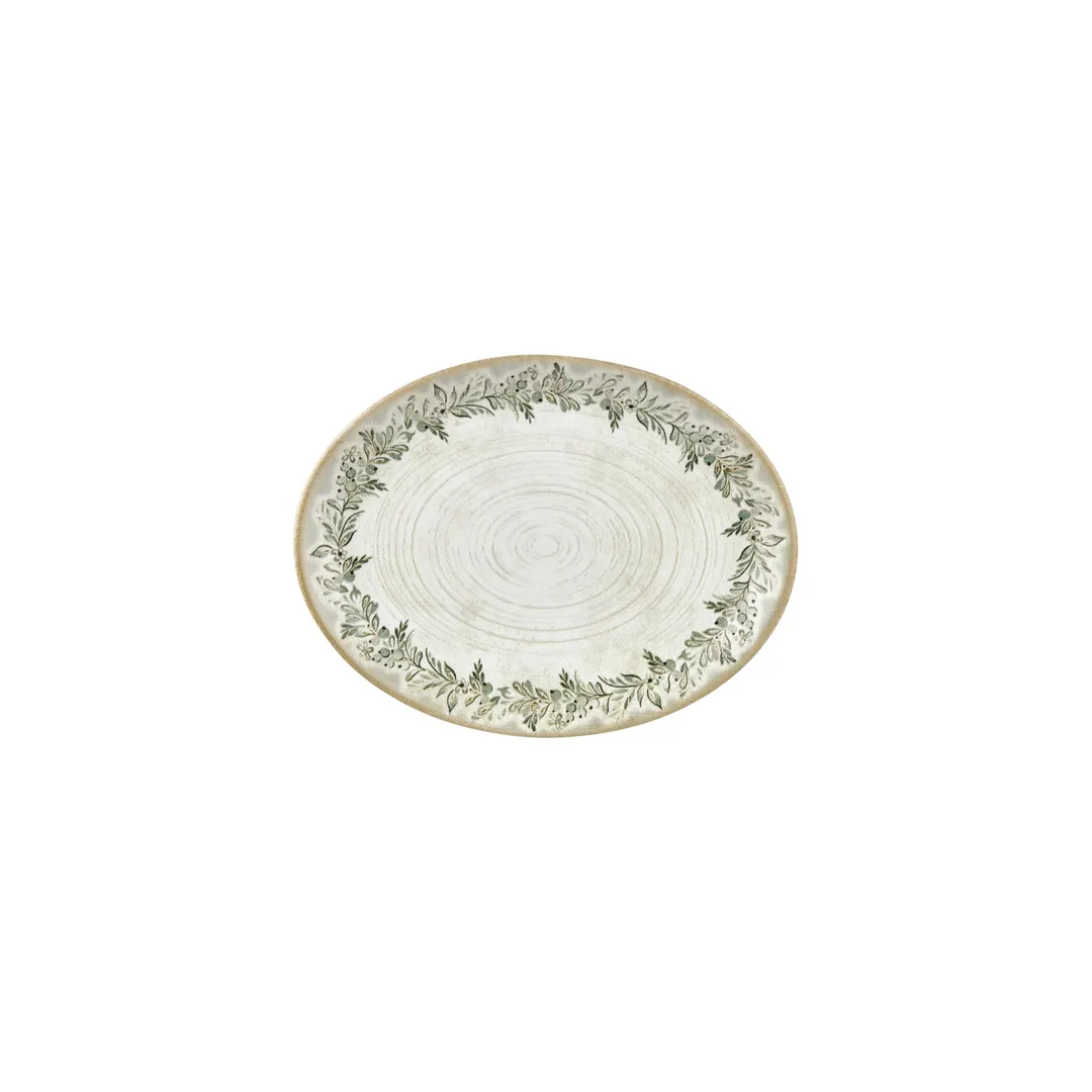 Turgla T-OLVZT25OV-12 Oval China Plate, 9.75" Dia x 7.5" W x 1" H, Porcelain, Green Vitrified