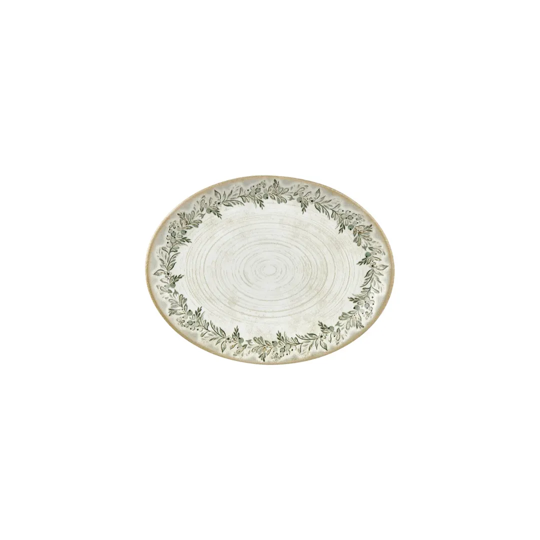 Turgla T-OLVZT25OV-12 Oval China Plate, 9.75" Dia x 7.5" W x 1" H, Porcelain, Green Vitrified